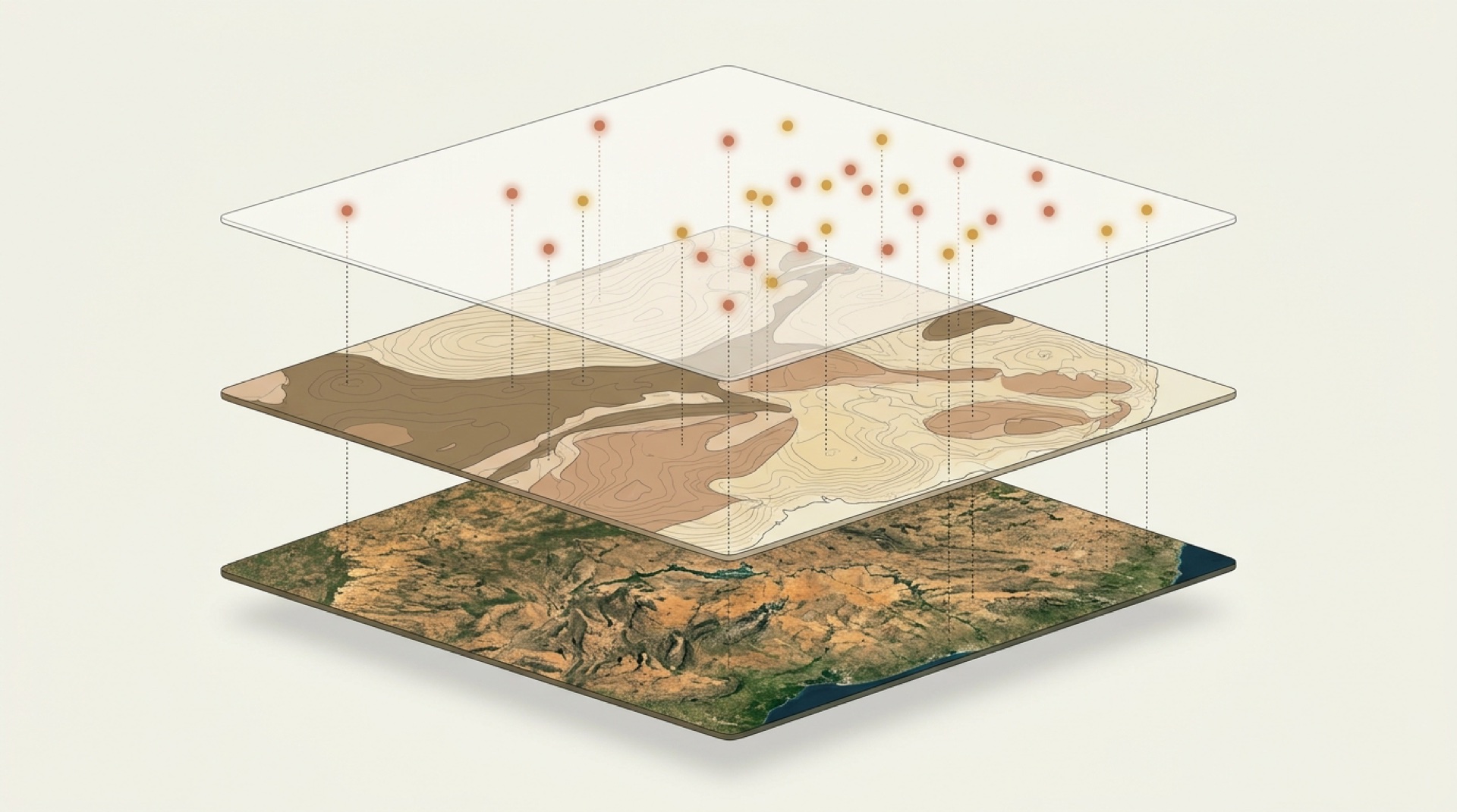 Mapa em camadas de satélite e geologia