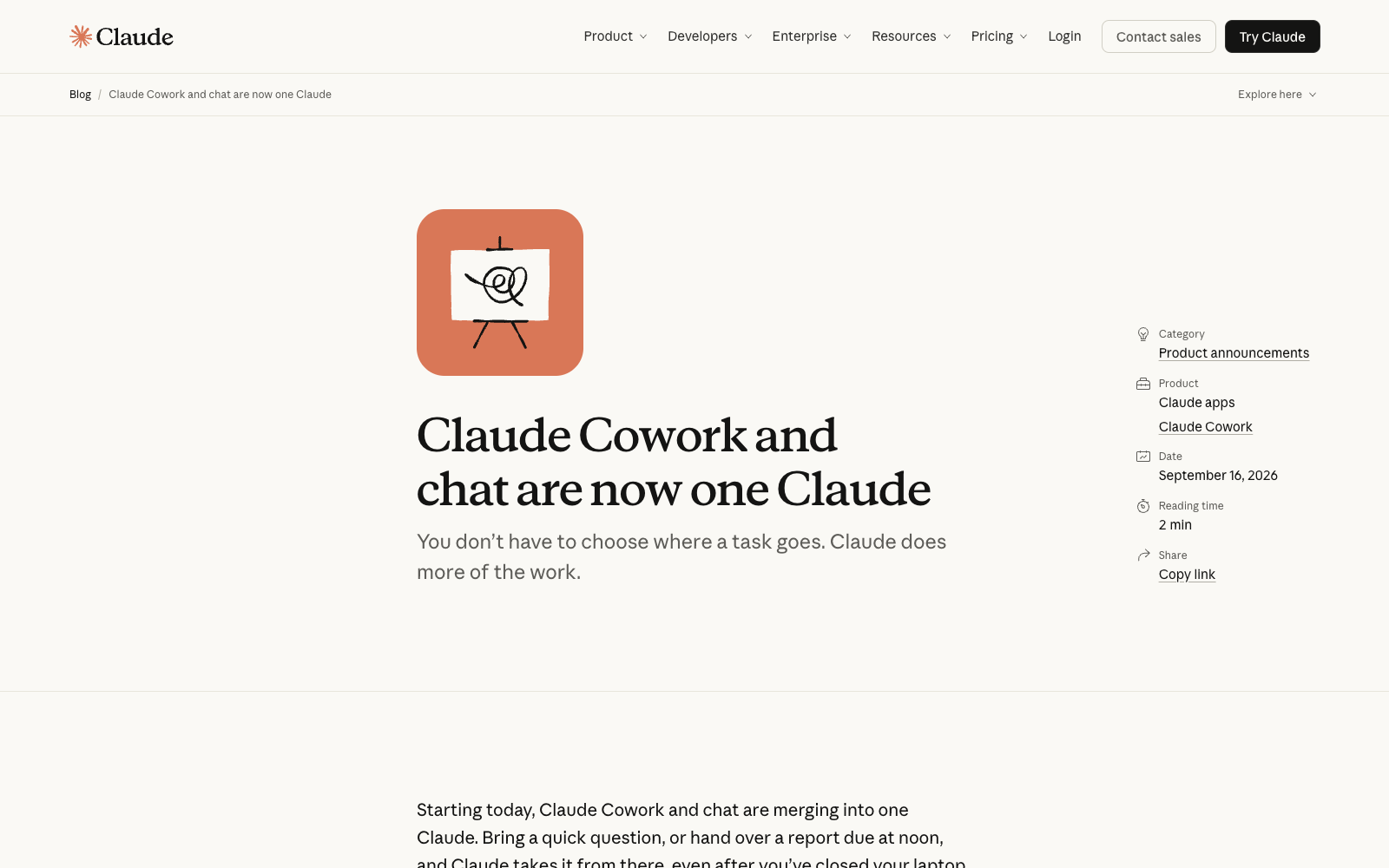 Anúncio da unificação do Cowork com o Claude
